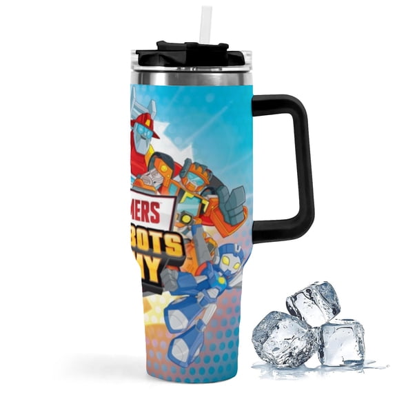 Transformers Rescue Bots-theme Insulated Stainless Steel Tumbler with Handle Gifts For Family Friends Fans and Straw Fits in Standard Cup Holder 40 OZ