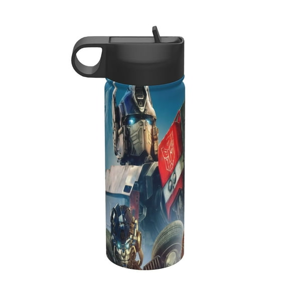 Transformers Rise Of Kids Insulated Water Bottle With Straw - 18 Oz Stainless Steel Double Wall Vacuum Cup, Leakproof, Bpa Free, Suitable For Boys And Girls