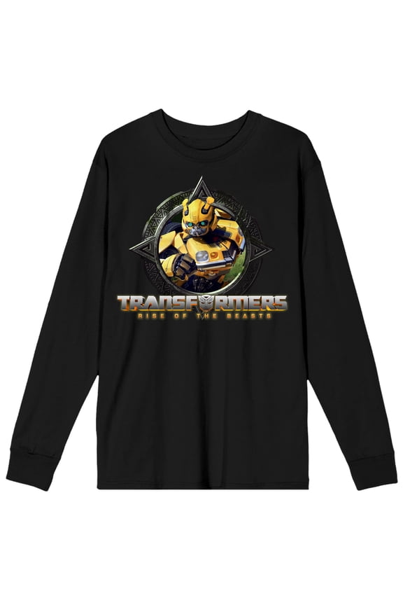 Transformers Rise Of The Beasts Bumblebee Crew Neck Long Sleeve Black Adult Tee-Small