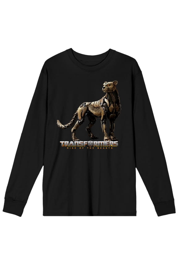 Transformers Rise Of The Beasts Cheetor Crew Neck Long Sleeve Black Adult Tee-Small