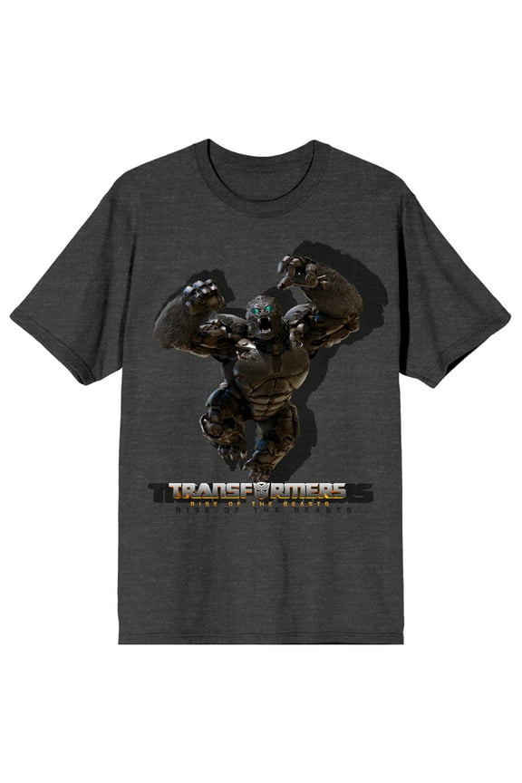 Transformers Rise Of The Beasts Optimus Primal Crew Neck Short Sleeve Charcoal Heather Men's T-shirt-3XL