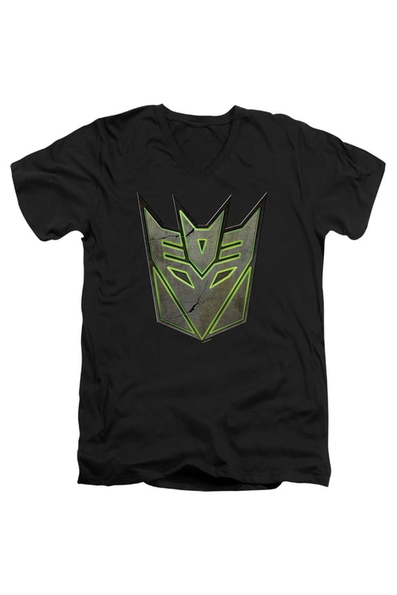 : Rise of The Beasts Glowing Decepticon Logo Unisex Adult V-Neck T Shirt,Black, Large