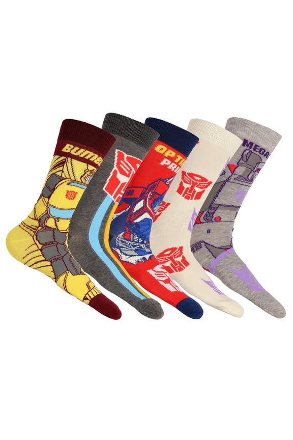 Transformers Crew Socks Men's Decepticon vs Autobot 5-Pack, Shoe Size 6-12