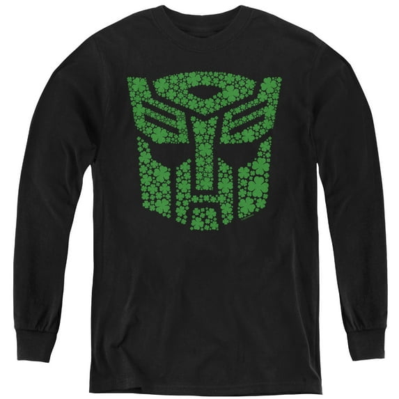 Transformers St Patrick's Day Autobot Shamrock Youth Long Sleeve T Shirt, Black, Medium