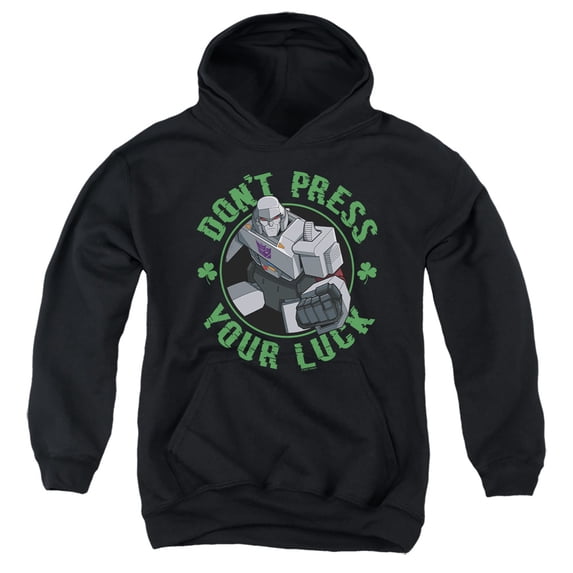Transformers St Patrick's Day Megatron Don't Press Your Luck Youth Kids Boy/Girls Pull-Over Hoodie, Black, Small