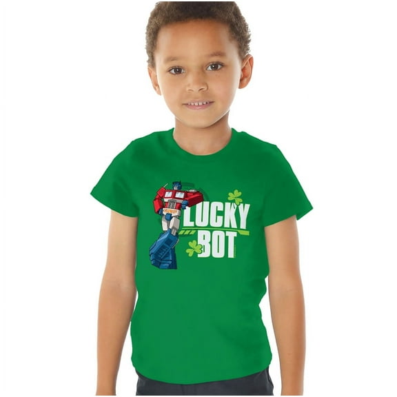 Transformers St Patrick's Day Optimus Prime Lucky Bot Kids T Shirt (4) for Toddler Boys and Girls, Kelly Green