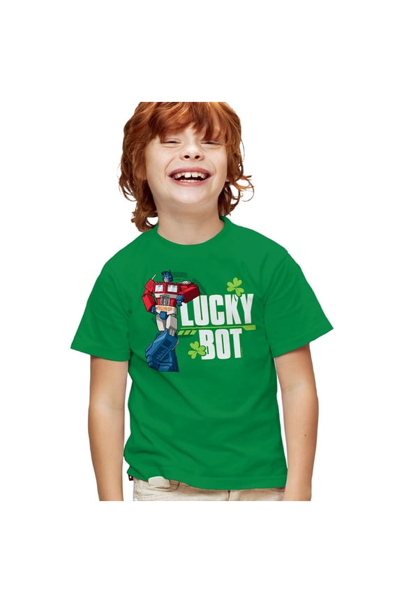 St Patrick's Day Optimus Prime Lucky Bot Kids T Shirt for Youth Boys and Girls, Kelly Green, Large