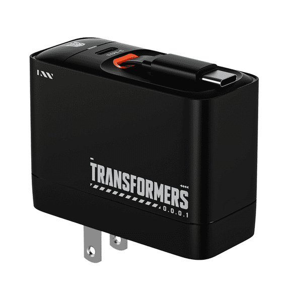 Transformers Star Saber TF-S01 40W GaN USB-C Fast Charger with Retractable 32” Cable, Dual USB-C (20W+12W) Compact Wall Charger for iPhone, Samsung, Google Pixel, iPad AC 100-240V – Megatron Black