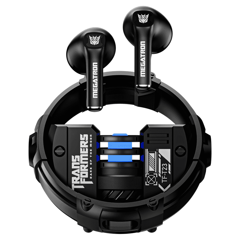 Transformers TF-T23 Wireless Bluetooth Earbuds - Premium Zinc Alloy Case RGB Breathing Lights, Gaming Mode, 13mm Loudspeaker, Deep Bass Sound, Long Battery Life, Type-C Fast Charge – Megatron Black