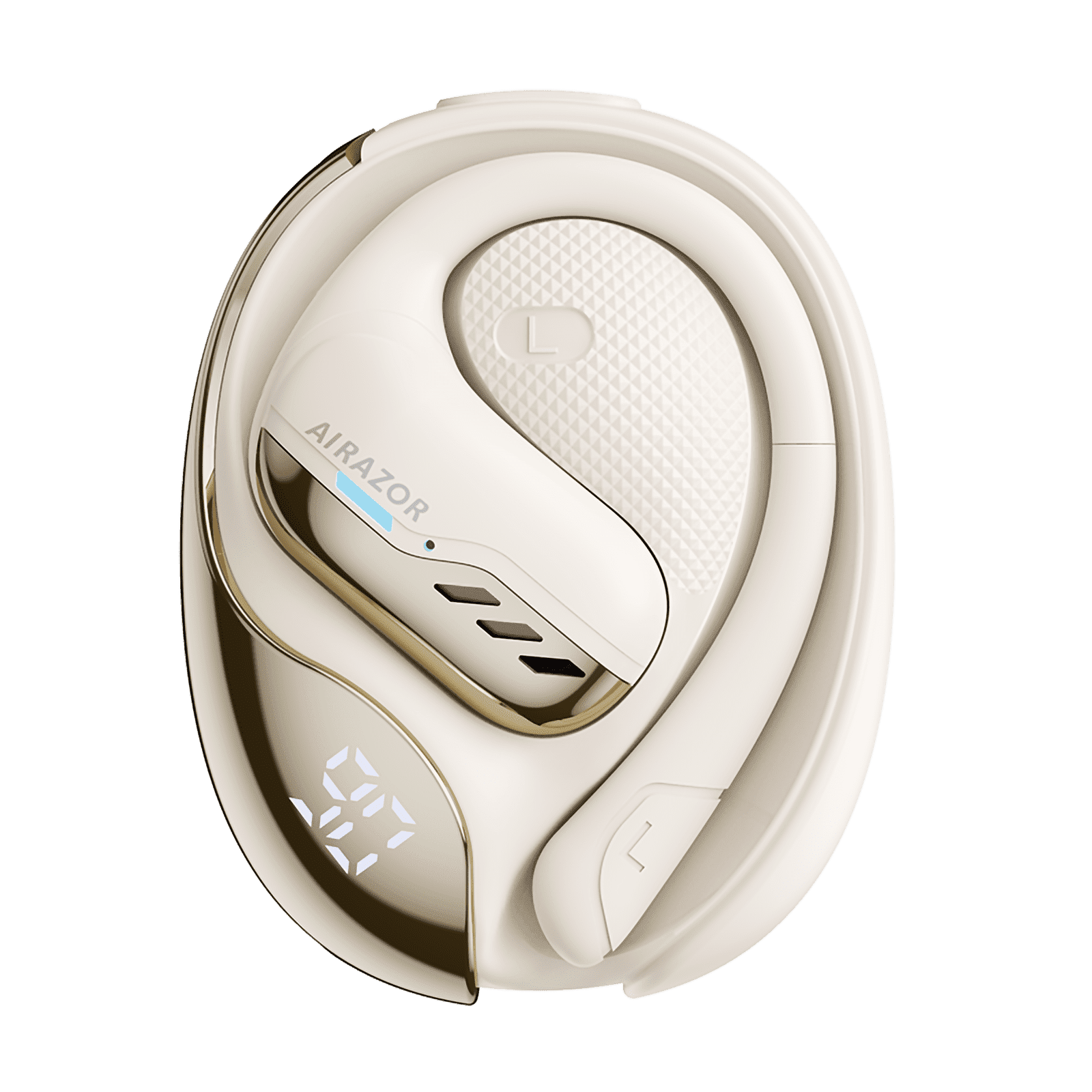 Transformers TF-T55 Open-Back Bluetooth Wireless Earbuds, Sleek Wing-Like Design Passive Noise Cancelling In-Ear Cool HiFi Calling Dual Modes Sports Earphones LED Display – Beige Airazor