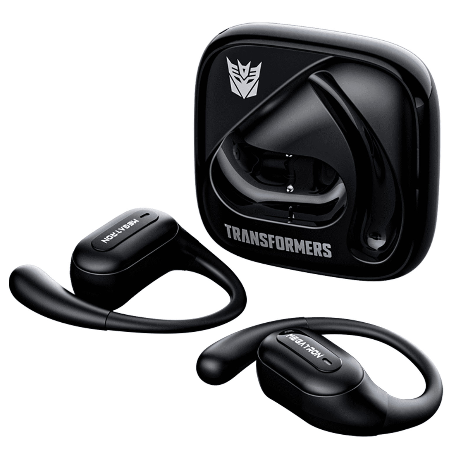 Transformers TF-T59 Ear-Hook True Wireless Bluetooth Earbuds with Mic, Low Latency Game/Music Modes, 13mm Drivers, Secure Fit Sport Headphones, IPX5 Waterproof Deep Bass Sound – Megatron Black