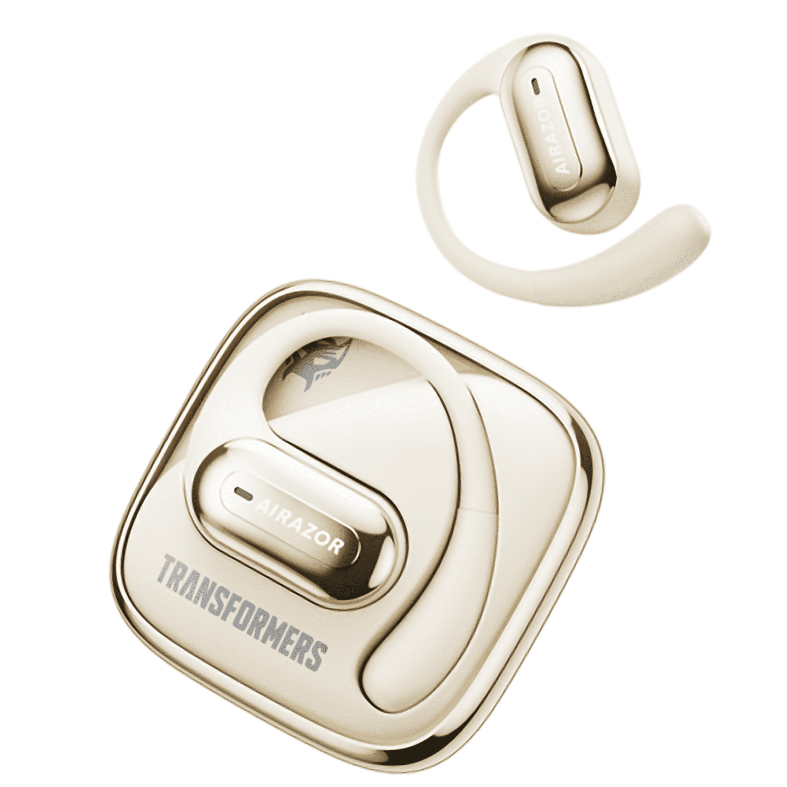 Transformers TF-T59 Ear-Hook True Wireless Bluetooth Earbuds with Mic, Low Latency Game/Music Modes, 13mm Drivers, Secure Fit Sport Headphones, IPX5 Waterproof Deep Bass Sound – Airazor Beige
