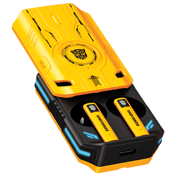 Transformers TF-T76 True Wireless Bluetooth 6.0 Earbuds with Mic, Mecha Zinc Alloy Armor Case, Low-Latency Game/Music Modes, Hi-Fi 13mm Drivers, HD Calling, 40H Total Playtime - Bumblebee Yellow