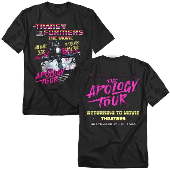 Transformers The Apology Tour Front Back Adult T-Shirt Black SM