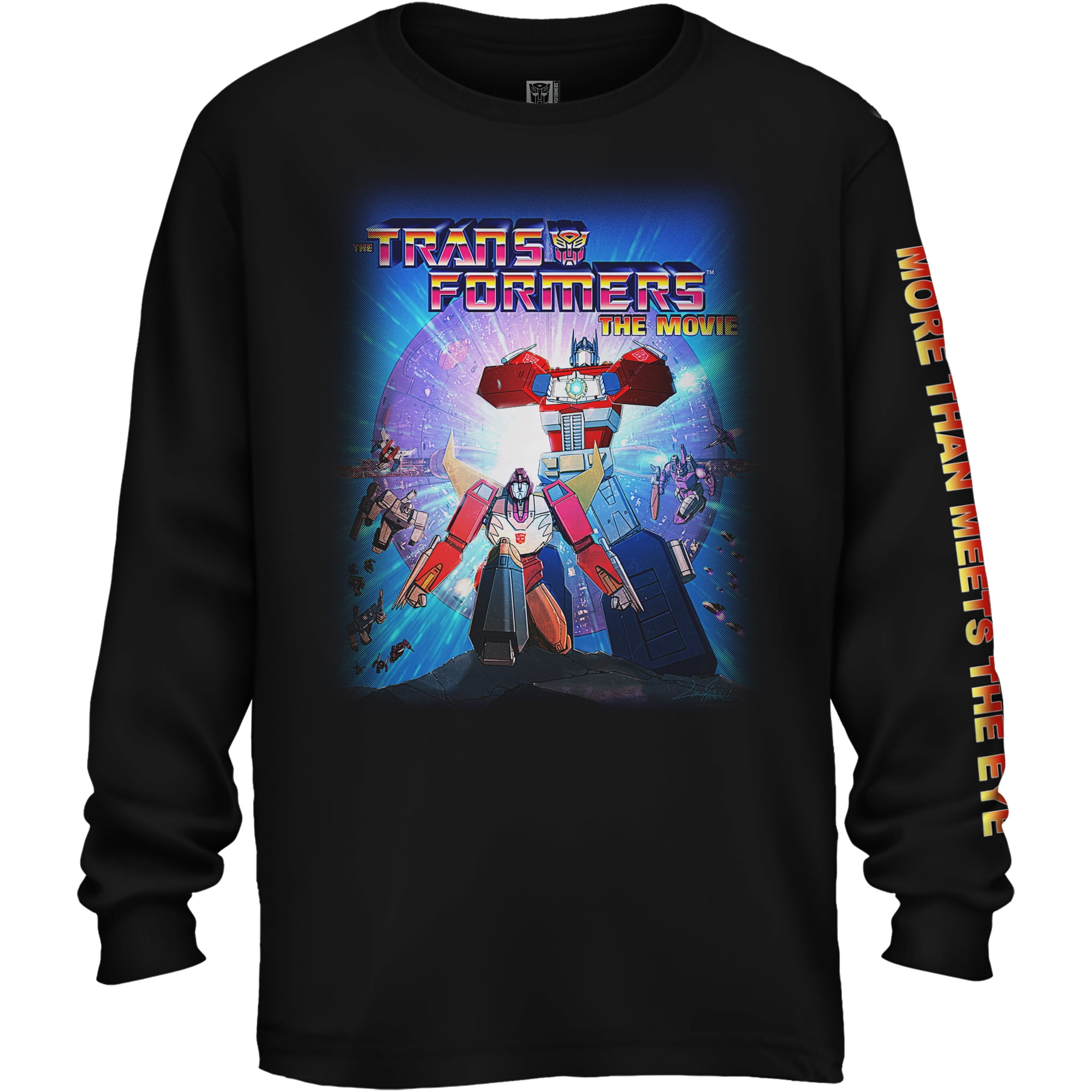 Transformers The Movie Anniversary Cover Officially Licensed Long Sleeve Crew Neck Adult T-Shirt, Black, 2XL