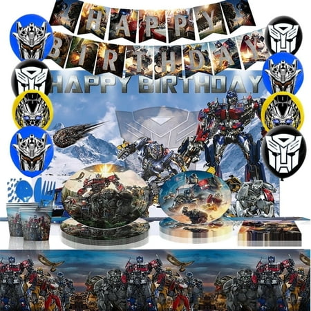 Transformers Theme Party Decorations Tableware Set , 125PCS Transformers Birthday Plates and Cups Napkins Tablecloth Transformers Birthday Decorations Tableware