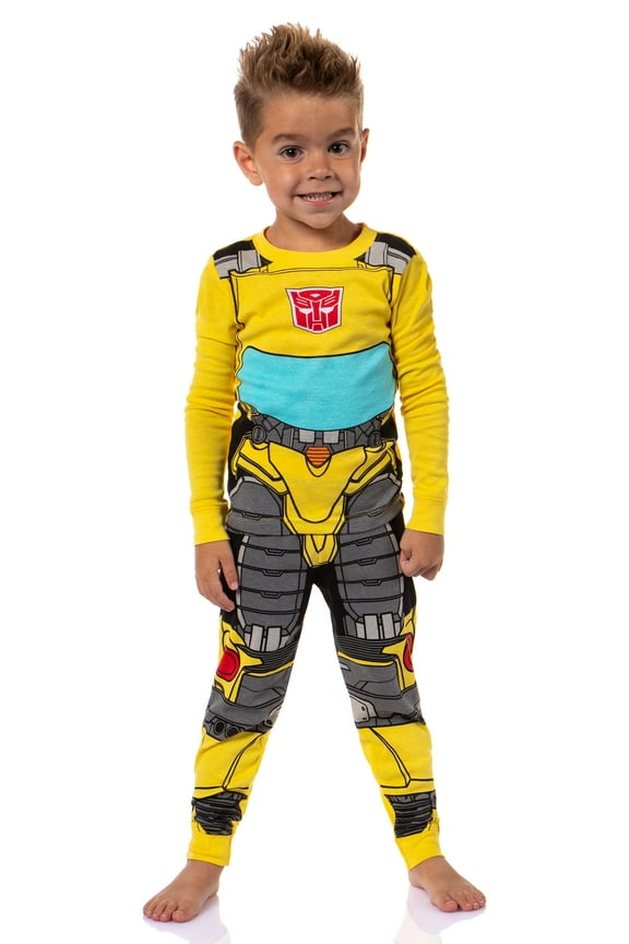 Transformers Toddler Boy's 2 Piece Sleepwear Bumblebee Character Tight Fit Long Sleeve Loungewear Sleep Pajama Set