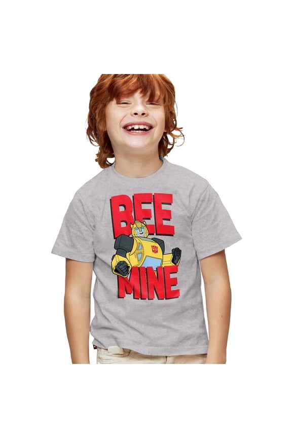 Valentine's Day Bumblebee Bee Mine Kids T Shirt for Youth Boys and Girls, Athletic Heather, Small