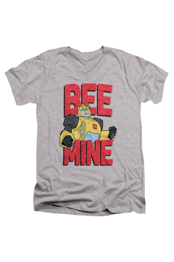 Valentine's Day Bumblebee Bee Mine Unisex Adult V-Neck T Shirt (Small) Athletic Heather