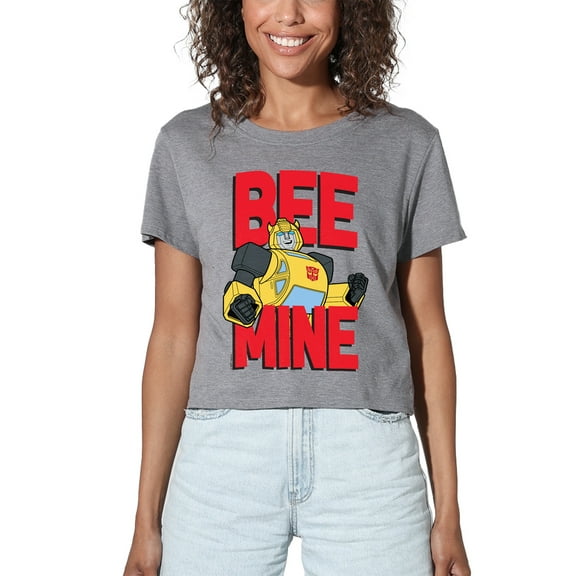 Transformers Valentine's Day Bumblebee Bee Mine Women's Crop Top T-Shirt, Athletic Heather, Medium