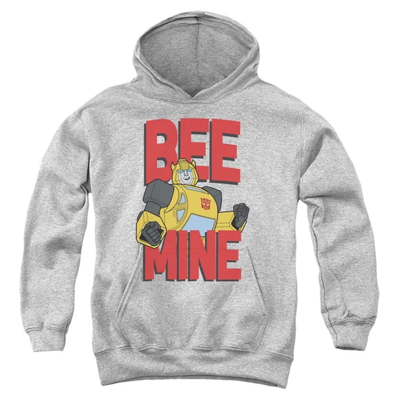 Transformers Valentine's Day Bumblebee Bee Mine Youth Kids Boy/Girls Pull-Over Hoodie, Athletic Heather, Large