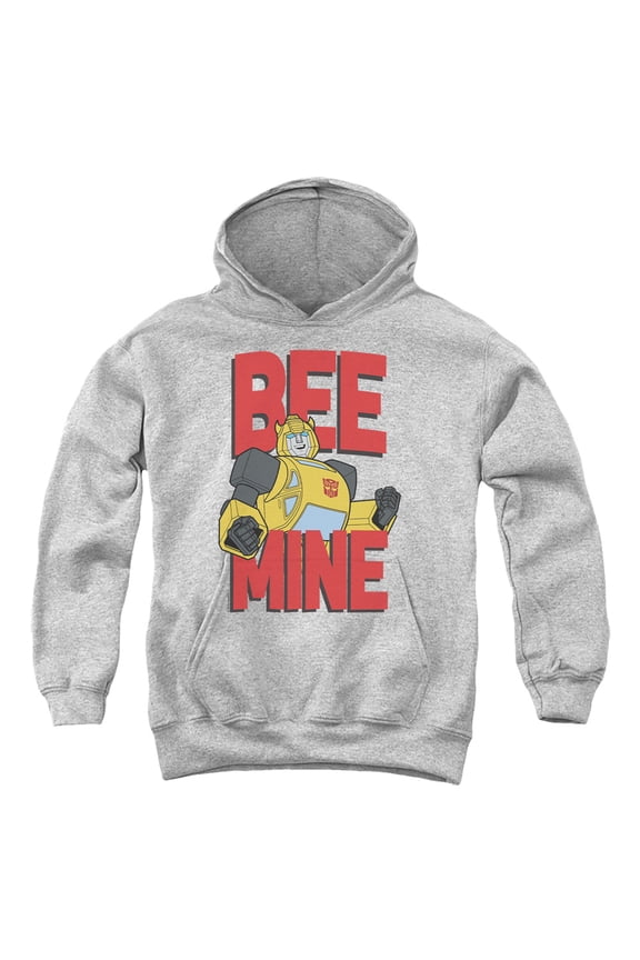 Valentine's Day Bumblebee Bee Mine Youth Kids Boy/Girls Pull-Over Hoodie, Athletic Heather, Medium
