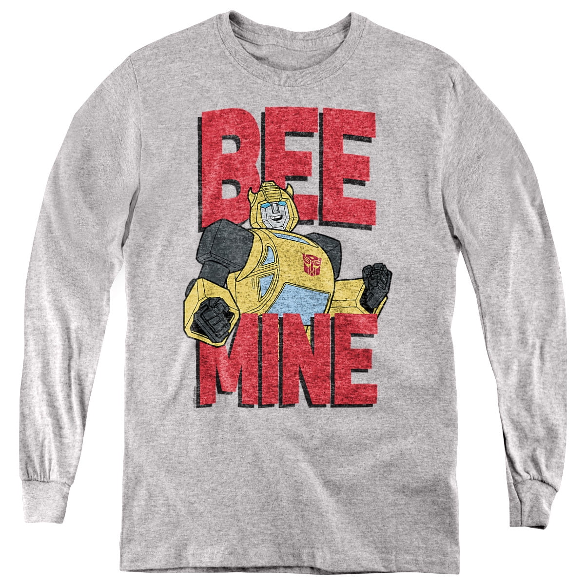 Transformers Valentine's Day Bumblebee Bee Mine Youth Long Sleeve T Shirt, Athletic Heather, Small