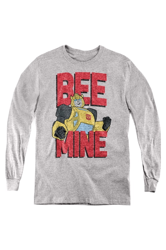 Valentine's Day Bumblebee Bee Mine Youth Long Sleeve T Shirt, Athletic Heather, Small
