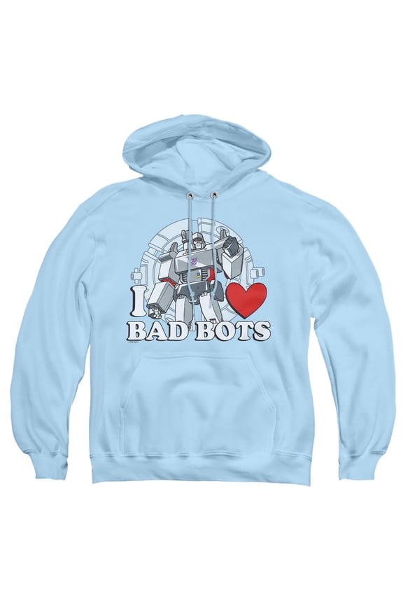 Valentine's Day I Love Bots Adult Pull-Over Hoodie, Light Blue, Small