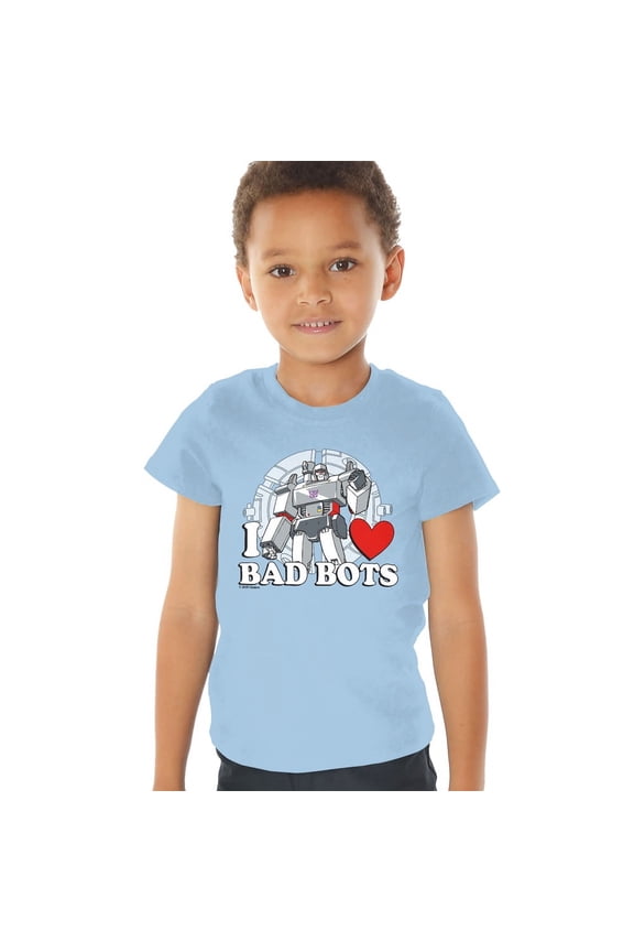 Valentine's Day I Love Bots Kids T Shirt (3) for Toddler Boys and Girls, Light Blue