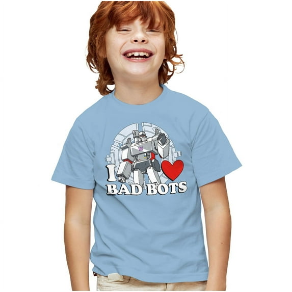 Transformers Valentine's Day I Love Bots Kids T Shirt for Youth Boys and Girls, Light Blue, Medium