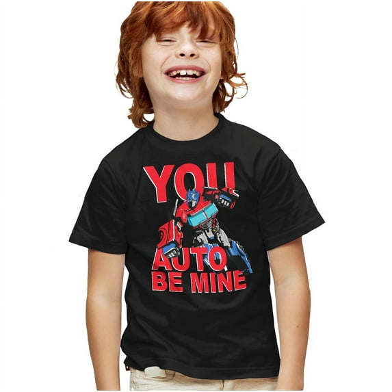 Transformers Valentine's Day You Auto Be Mine Kids T Shirt for Youth Boys and Girls, Black, Large