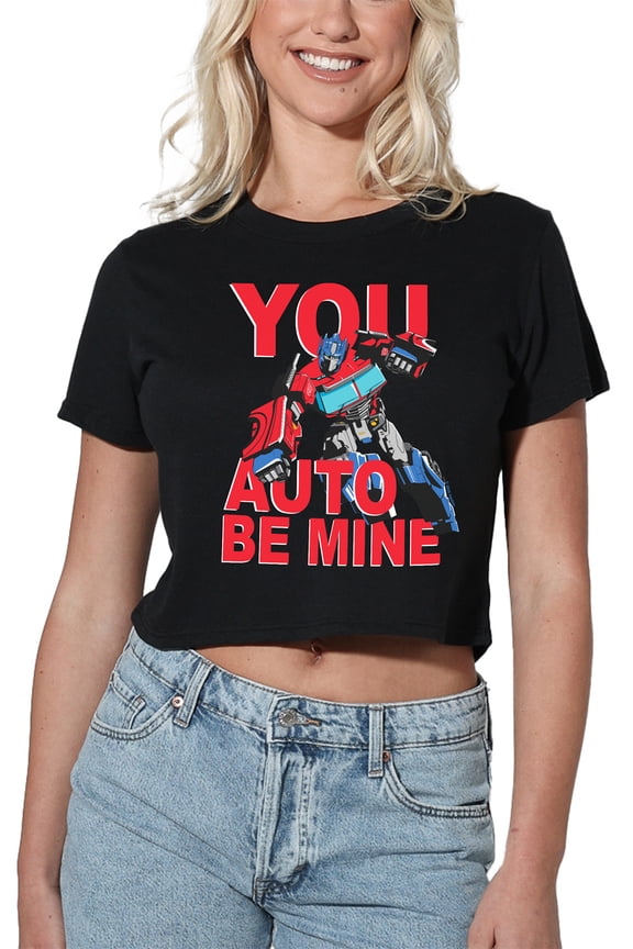 Valentine's Day You Auto Be Mine Women's Crop Top T-Shirt, Black, Large