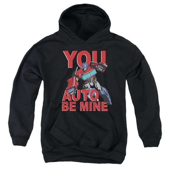 Transformers Valentine's Day You Auto Be Mine Youth Kids Boy/Girls Pull-Over Hoodie, Black, Medium