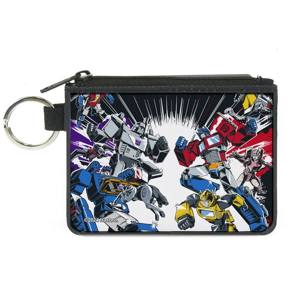Transformers Wallet, Coin Purse, Transformers Decepticon and Autobots Battle Black White, Canvas