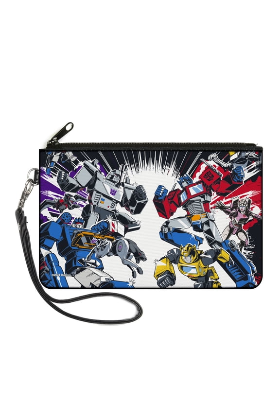 Transformers Wallet, Zip Clutch, Transformers Decepticon and Autobots Battle Black White, Canvas