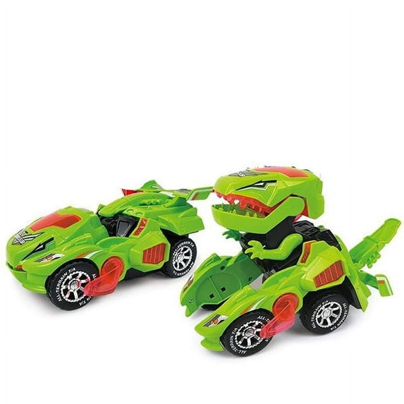 Transforming Dinosaur Car Toys, Transforming Dinosaur LED Car with Light and Music, 2 in 1 Automatic Dinosaur Transform Car Toy, Dinosaur Transformer Toy for Kids (Green)
