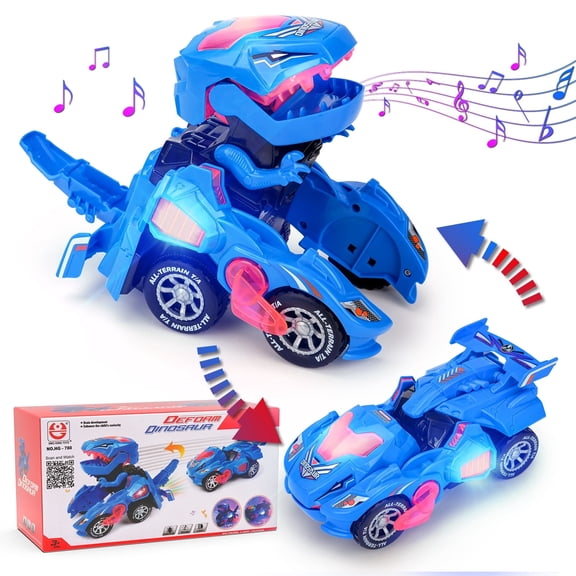 Transforming Dinosaur LED Car for Boys Girls Age 6-10,Birthday Presents for 6 7 8 9 Year Old Children Car Transforms Into Dinosaur with LED Light and Music for Kids Age 4 5 6 7 8 Year Old