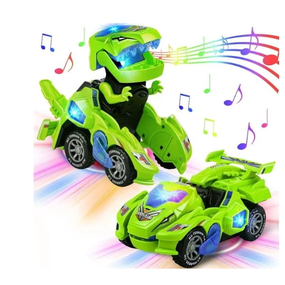 Transforming Dinosaur Car Toys with LED Light Music Automatic Deformation Dino Race Car Toys for Kids Boy Girls Toddlers 3 Year Old and Up Birthday Holiday Toy Gifts
