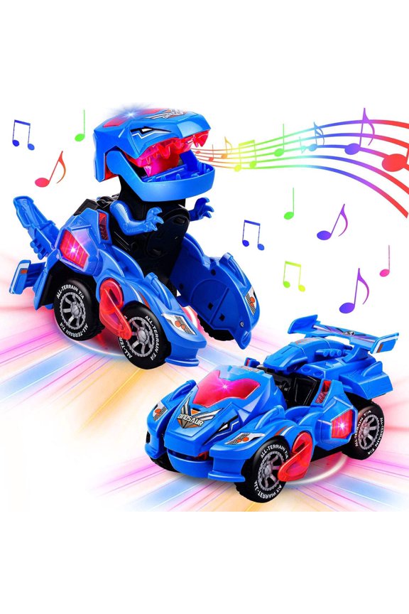 Transforming Dinosaur Car Toys with LED Light Music Automatic Deformation Dino Race Car Toys for Kids Boy Girls Toddlers 3 Year Old and Up Birthday Holiday Toy Gifts