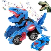 Toy Cars for Boys 3-6 Year Old Girls with LED Light and Music, Automatic Transforming Dinosaur Car Toys Birthday Gifts for Kids Toddlers, Blue