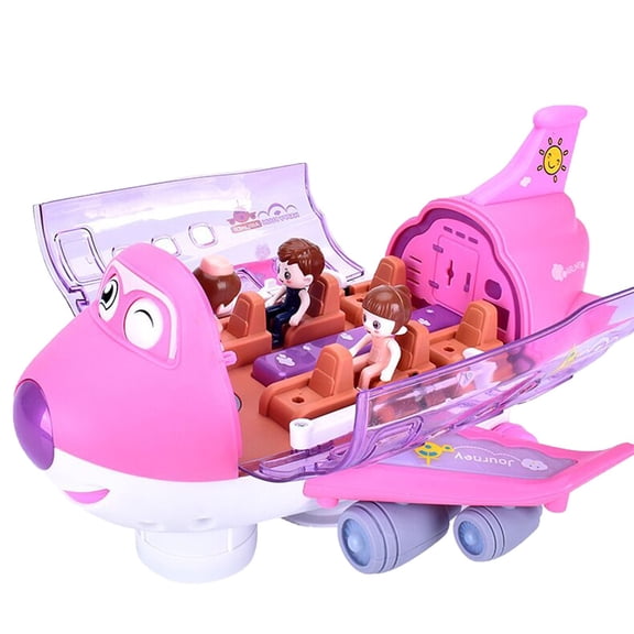 Transforming Electric Airplane Model with 360 Degree Rotation Lights and Sound 3D Cabin Passengers Design Aviation Discovery Toy for Creative Play Pink