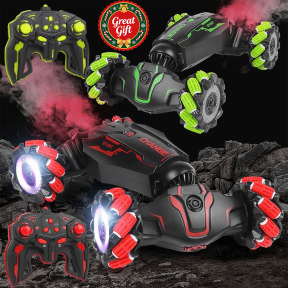 Transforming RC Twist Stunt Car with LED Light Wheels & Spray Mist Effect, 4WD All Terrain 360° Drift Vehicle, Rechargeable Kids Toy, Christmas Birthday Holiday Gift for Boys Girls Ages 6 and Up