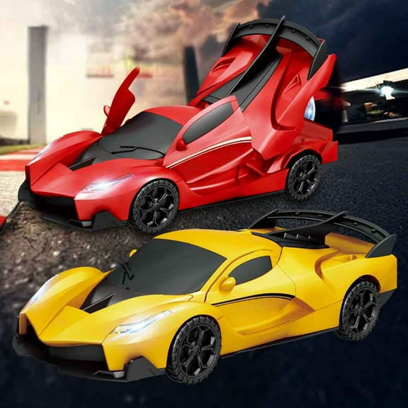 Transforming Toy Car with 360° Stunt Rotation | Music & Dynamic LED Lights | Remote Auto-Deformation Sports Vehicle Model | ABS Plastic | Red Yellow | 24.6cm