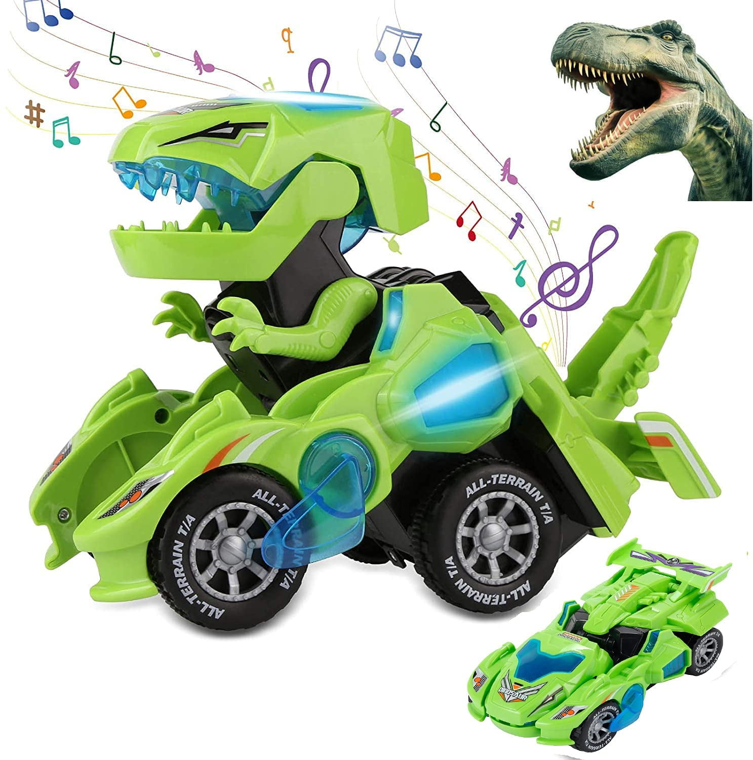 Transforming Toys 2 In 1 Transforming Dinosaur Led Car Dinosaur Transform Car Toy Automatic 7009