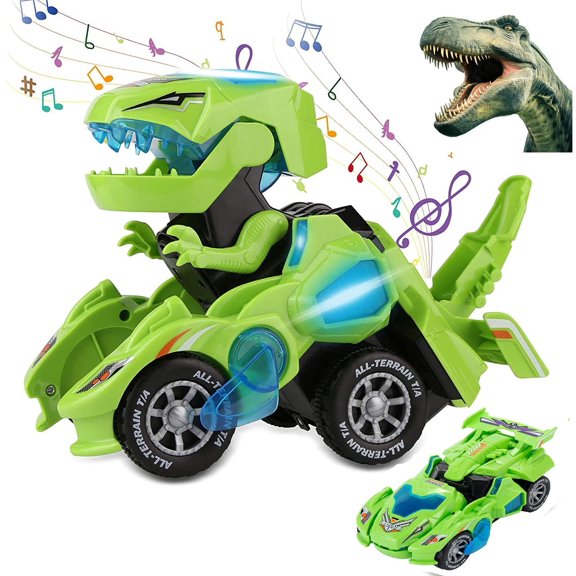 Transforming Toys, 2 in 1 Transforming Dinosaur LED Car Dinosaur Transform Car Toy Automatic Dinosaur Dino Transformer Toy Car Lamps for Kids,Toddlers ( Ages 3-12, Green)