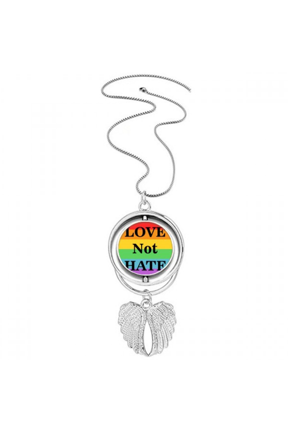 Transgender Bisexuals Love Not Hate LGBT Pendant Angel Wings Rotating Necklace Jewelry