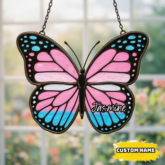 Transgender Flag Butterfly Acrylic Suncatcher Window Hanging LGBTQ Pride Decor Vibrant Home Art Gift