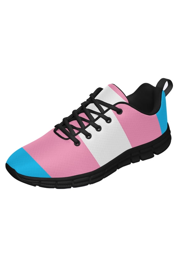 Transgender Flag Shoes Men Women Fashion Rainbow Sneakers Lightweight Breathable Running Shoes Gift for Gay Lesbian Black Size 7