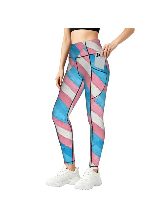 Transgender Pride Flag High Waisted Yoga Pants with Pockets Leggings for Women Tummy Control Workout Leggings Small